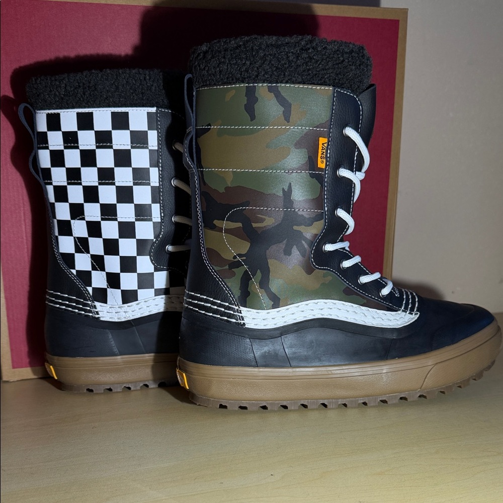 Vans Kids Black and Camouflage Checkered Boots